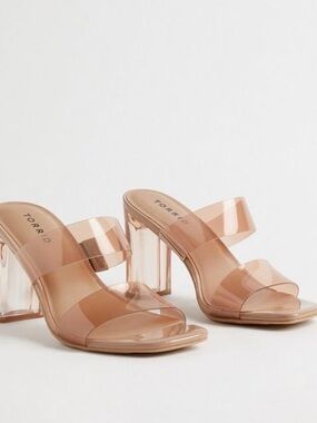 torrid Nude Clear Strap Block Heel Slide Sandals